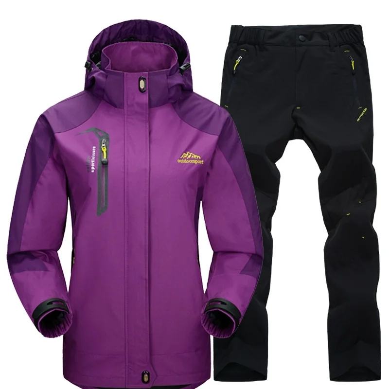 Giacca da Trekking impermeabile all'aperto Set donna primavera autunno cappotto con cappuccio traspirante Trekking campeggio arrampicata giacca a vento tuta sportiva