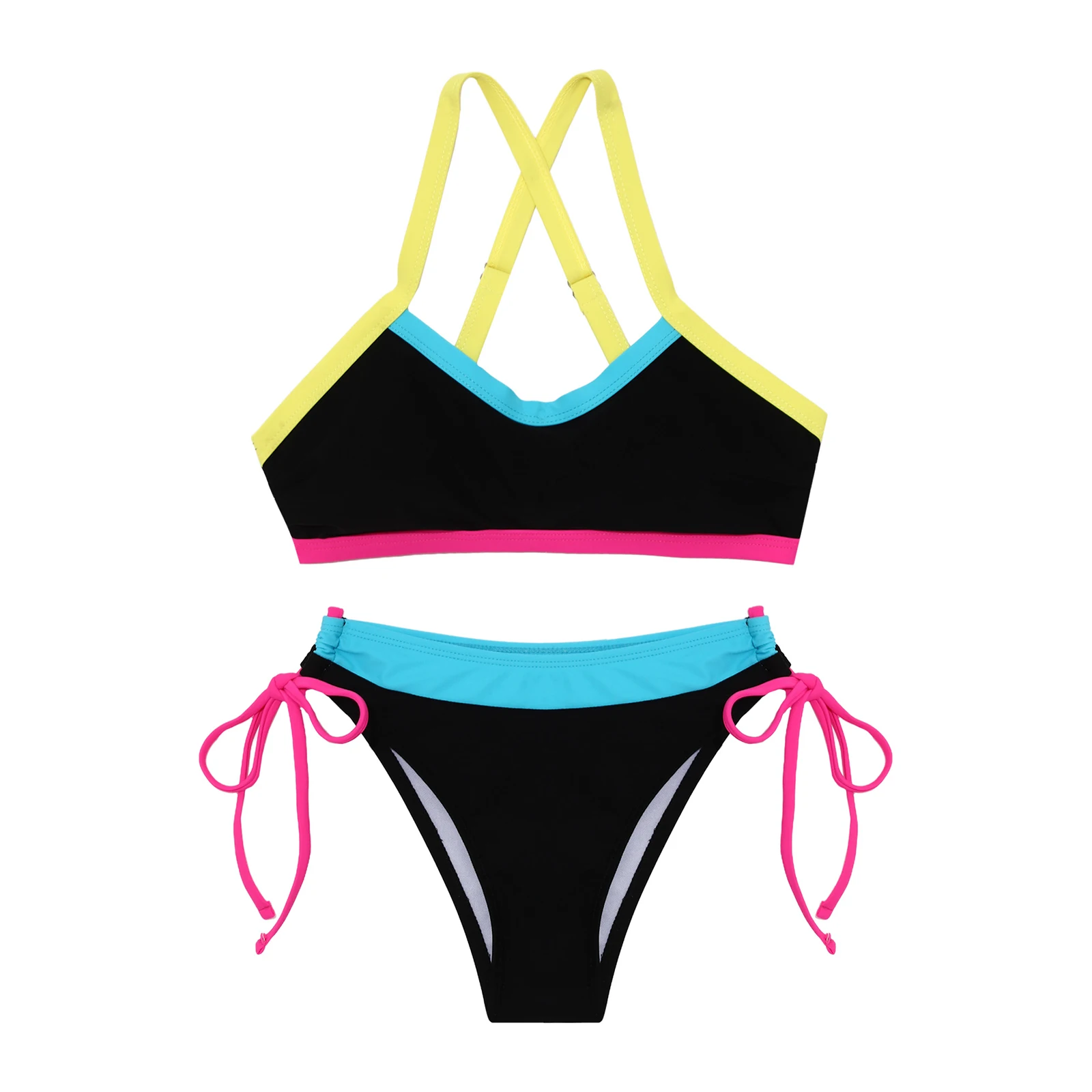 Women Bikini Swimwear Adjustable Crossing Straps Padded Bra Top Drawstring Waist Panties Sexy Push Up Quick Dry for Beach Summer