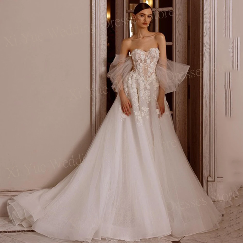 Vestidos de casamento feminino, lindos apliques de renda, vestidos de princesa, sexy e elegante, querida, 2024