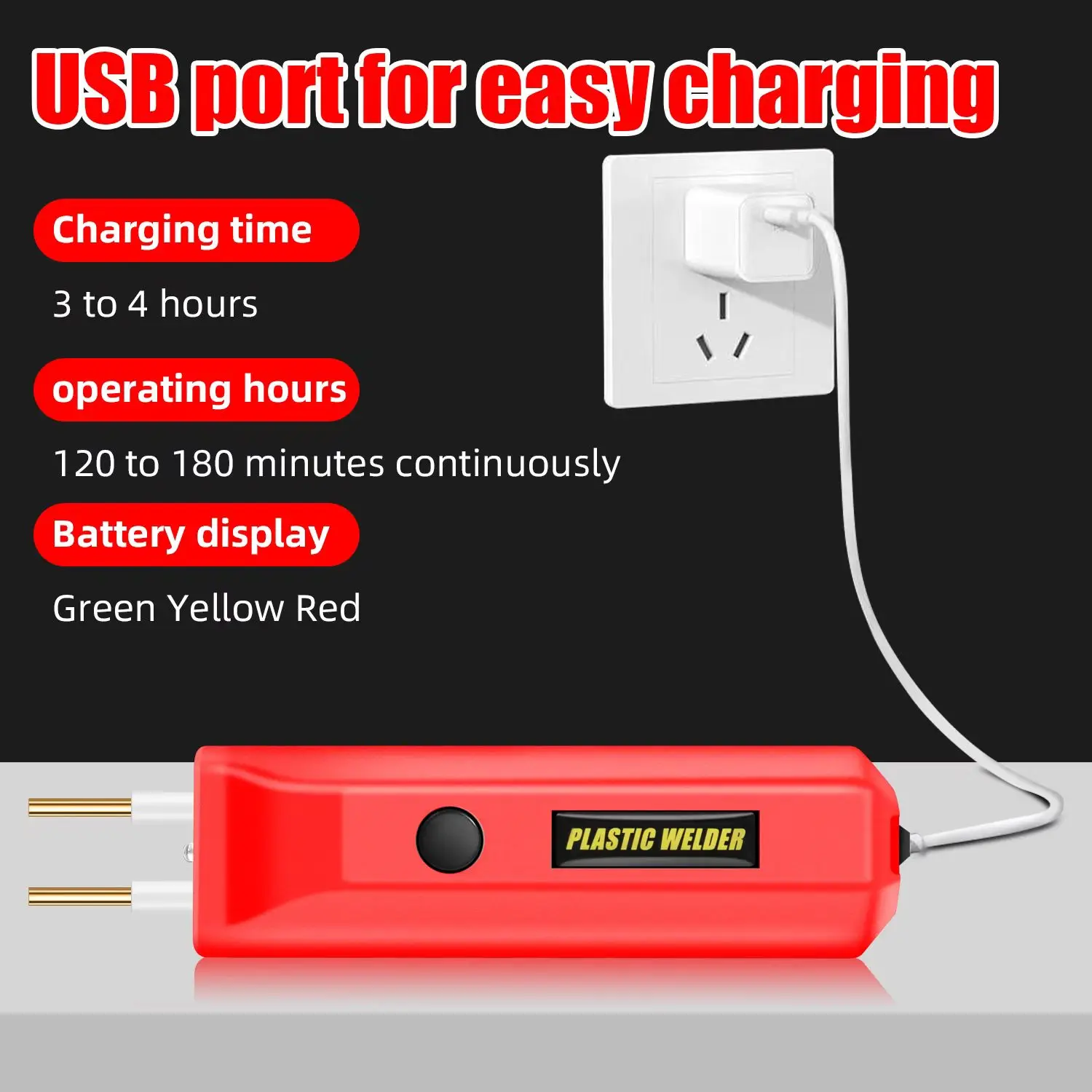 USB charging Cordless Plastic Welder Tool Kit,, Portable Convertible angle Hot Stapler, Car Bumper Repair Plastic Crack