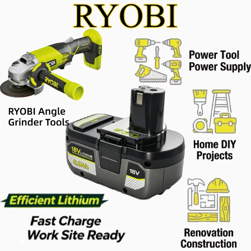 Ryobi Battery 18V 6Ah Quick Charge Supported Battery P108 P107 Replacement Pack Fit RYOBI ONE+ Nail Gun Reciprocating Saw Tools