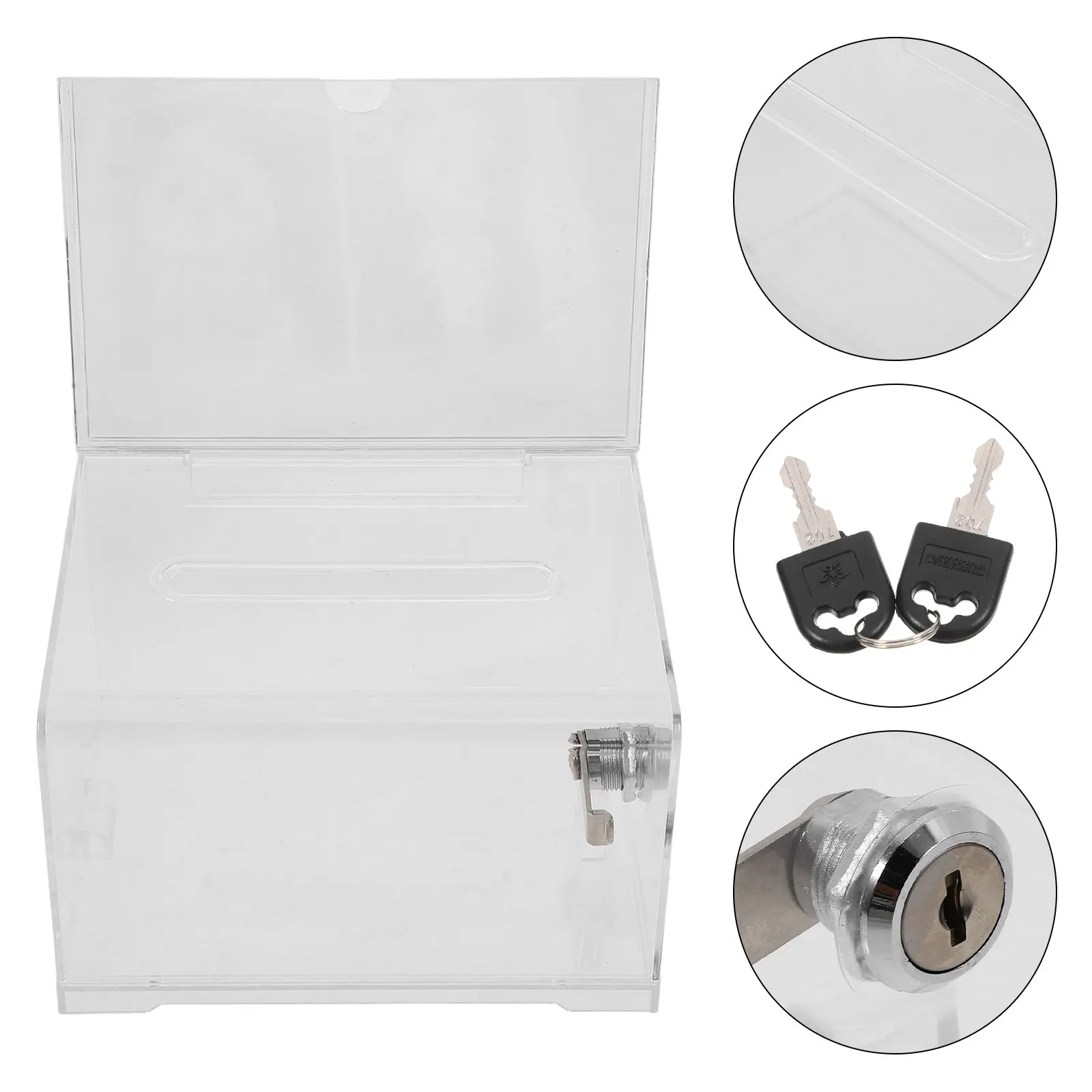 1 ensemble de boîtes de dons en acrylique avec serrure, urnes transparentes pour collectes de fonds, suggestions, votes, collectes de fonds, charité, bureau public