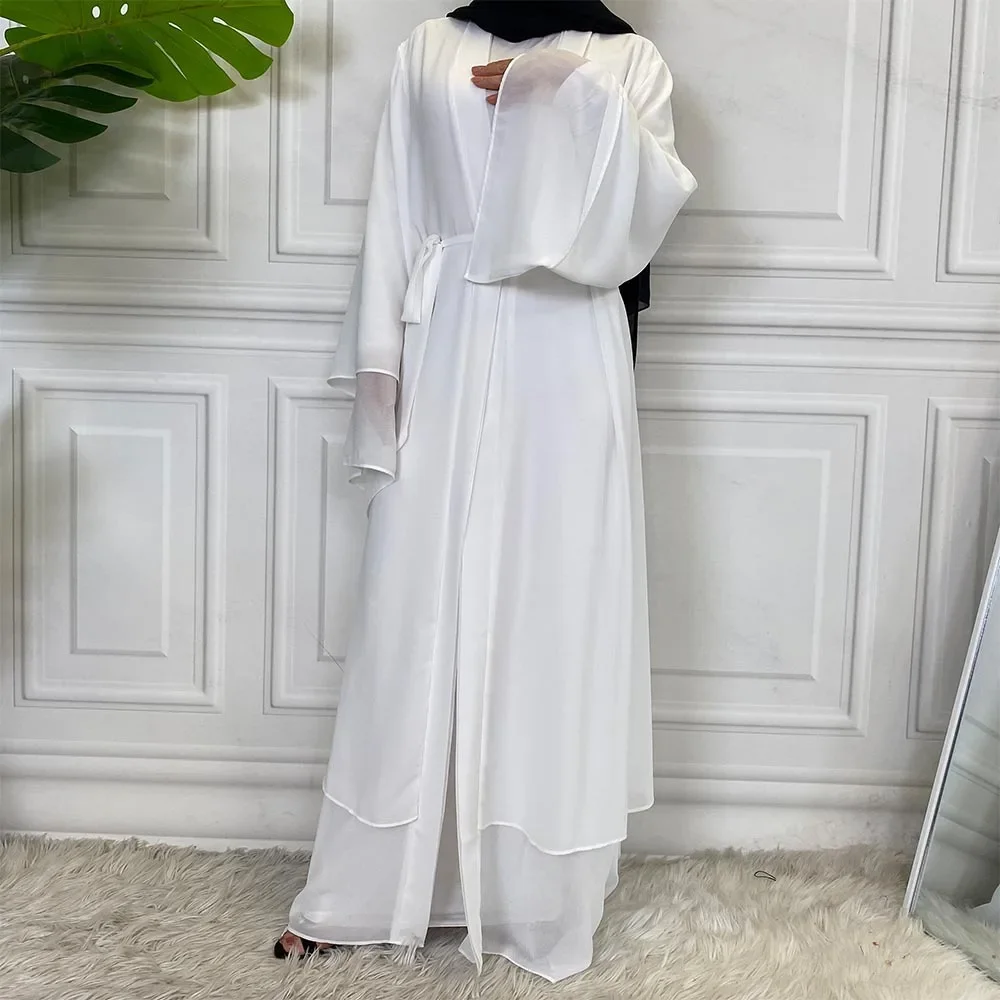 UNI Ramadan Chiffon Open Abaya Dubai Turkije Kaftan Moslim voor Vrouwen Kimono Bescheiden Gewaad Femme Caftan Marocain Islam Kleding