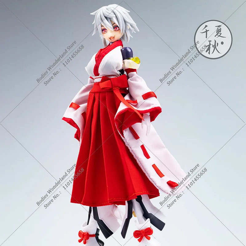 C-013 1/12 Anime Mobile Suit Girl Classic Japanese Kimono Witch Costume Sleeveless Vest Long Bow Pleated Skirt For 6inch Figure