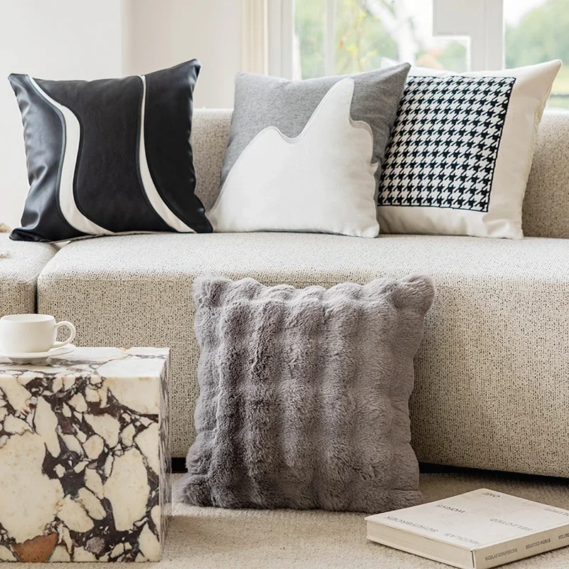 Italian Light Luxury Patchwork Pillow Covers Decorative Black White Gray Design Sense Pillow Case Home Fashion Cushion Cover