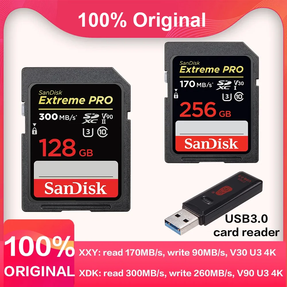 Extreme PRO SD Memory Card Full Video Cinema-Quality Flash Cards 32GB SDHC SDXC UHS-II UHS-I C10 U3 V30 for 4K V90 8K Camera