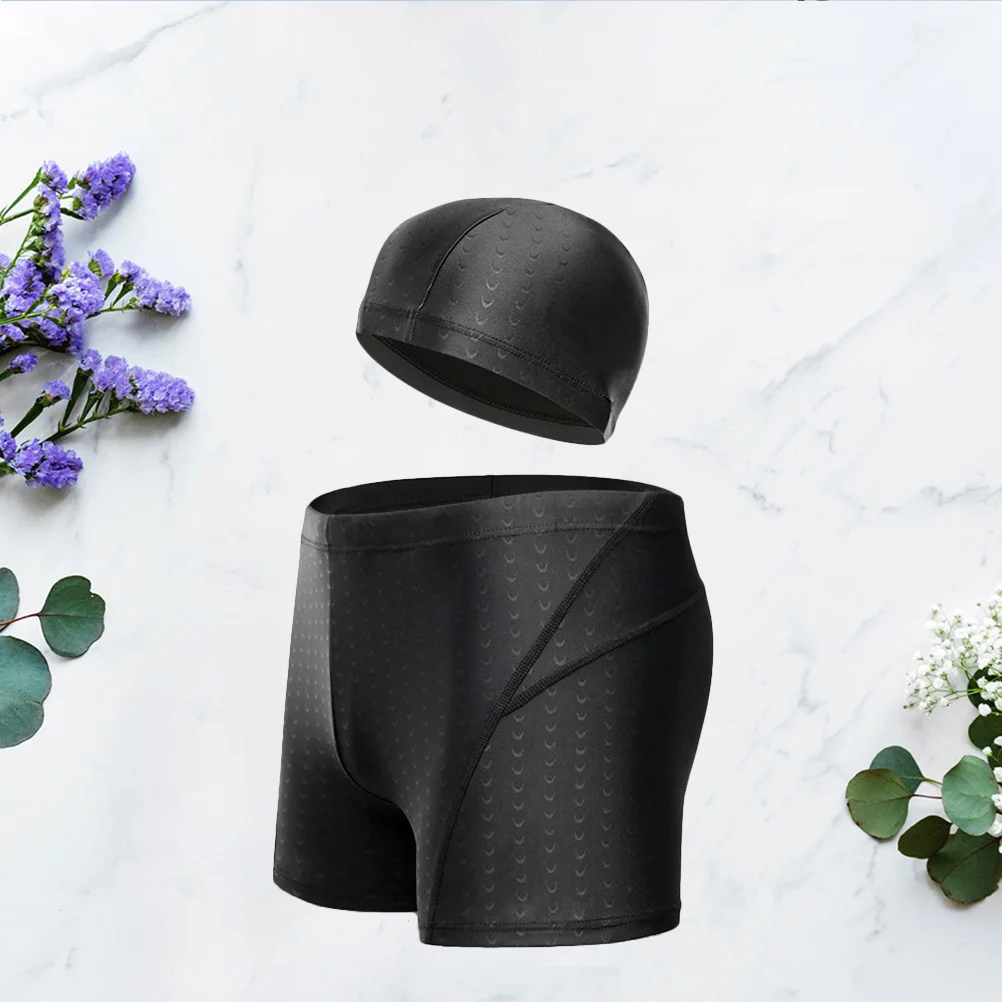 

Swimming Suits for Men 2Xl Black Premium Breathable Swim Trunks Set with Cap High Elasticity Quick Fit for Ocean