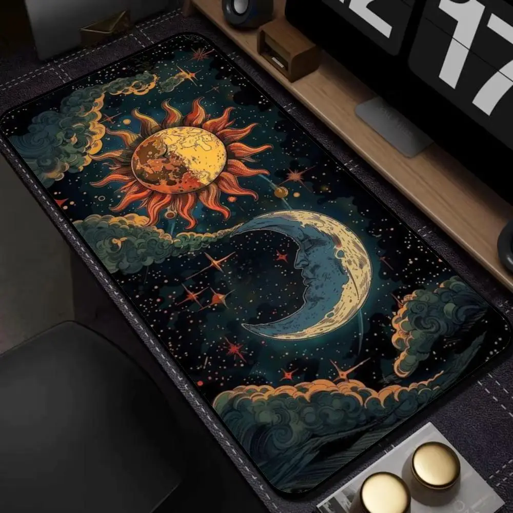 Sun Moon Star large Wide Full Desk Mouse Pad Non-slip Rubber Desk Mat Stitched Edge gaming Keyboard Pad