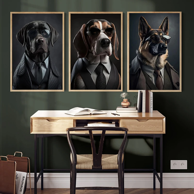 1pc frameless Canvas Painting Fun Animal Fashion Suit Gentleman Poodle Shepherd Dog Classic Poster Canvas Painting Wall Art Pict