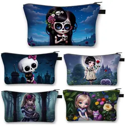 Gothic Witch Black Cat Print Cosmetic Bag Women Makeup Organizer Zipper Pouch Lipstick Napkin Storage Bags Ladies Toiletries Bag