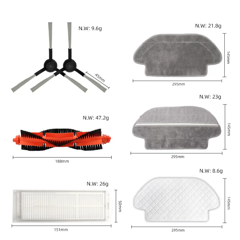 Pièces de rechange pour aspirateur robot Xiaomi Mi Pro, 255,2 S, filtre Hepa, couvercle de brosse principale latérale, support de vadrouille,