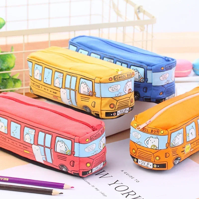 Creative Bus Pencil Case Large Capacity Pencil Bag Cartoon Car Pencil Pouch Student Kids Cute Stationery Back to School Supplies