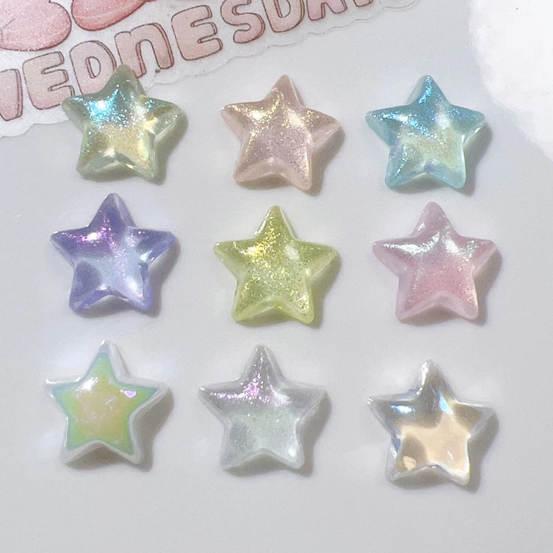 20Pcs New Mini Kawaii Cartoon Shining Aurora Star Pentagram Resin Scrapbook Diy Jewelry Wedding Hairpin Decorate AccessoriesA129