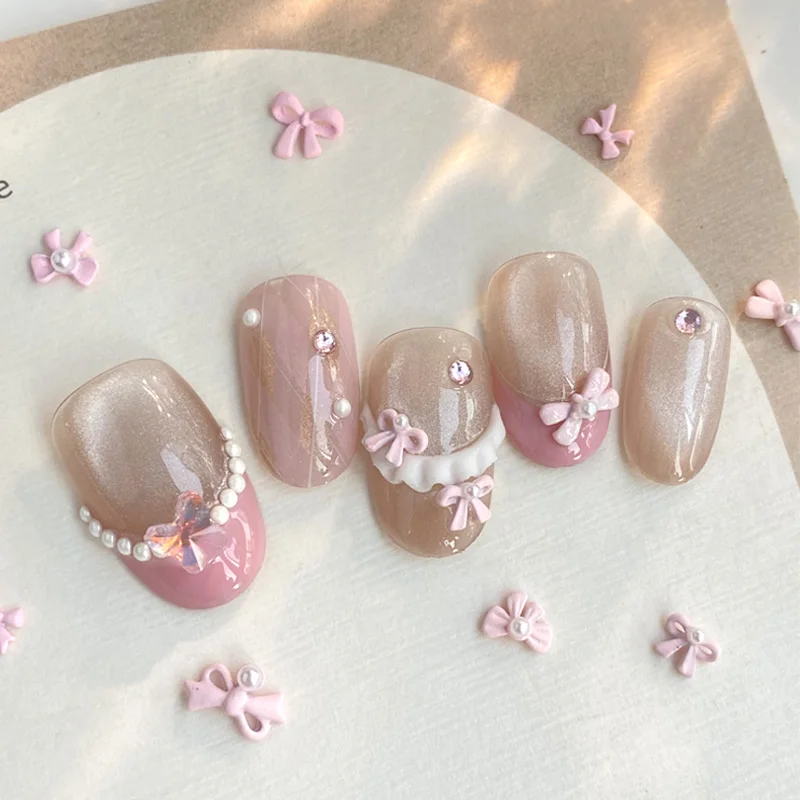 TSZS 10 pièces/lot Kawaii 3D rose arc Nail Art breloques japonais rose noeud ruban avec perle Nail Art décorations