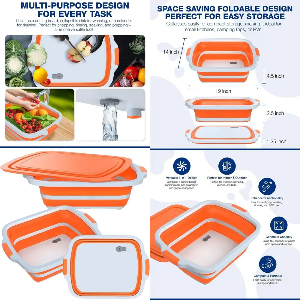 

XL Collapsible BBQ Prep Tub with Cutting Board, Lid, and Strainer - Ideal for Marinating, Draining, and Outdoor Cooking