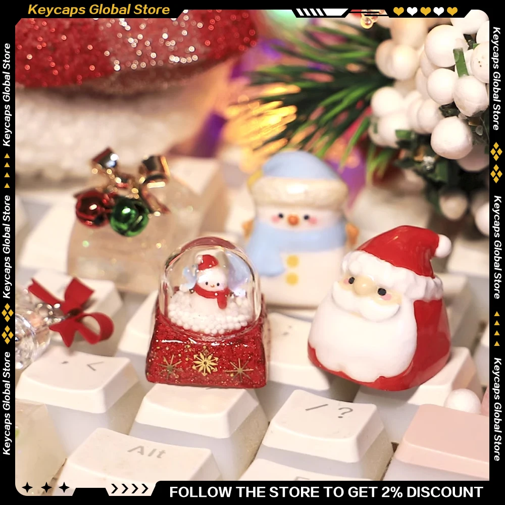 Christmas Theme Keycap Resin Santa Claus Snowman Bell Keycaps Personalized Artisan Keycap for Customized Keyboard Christmas Gift