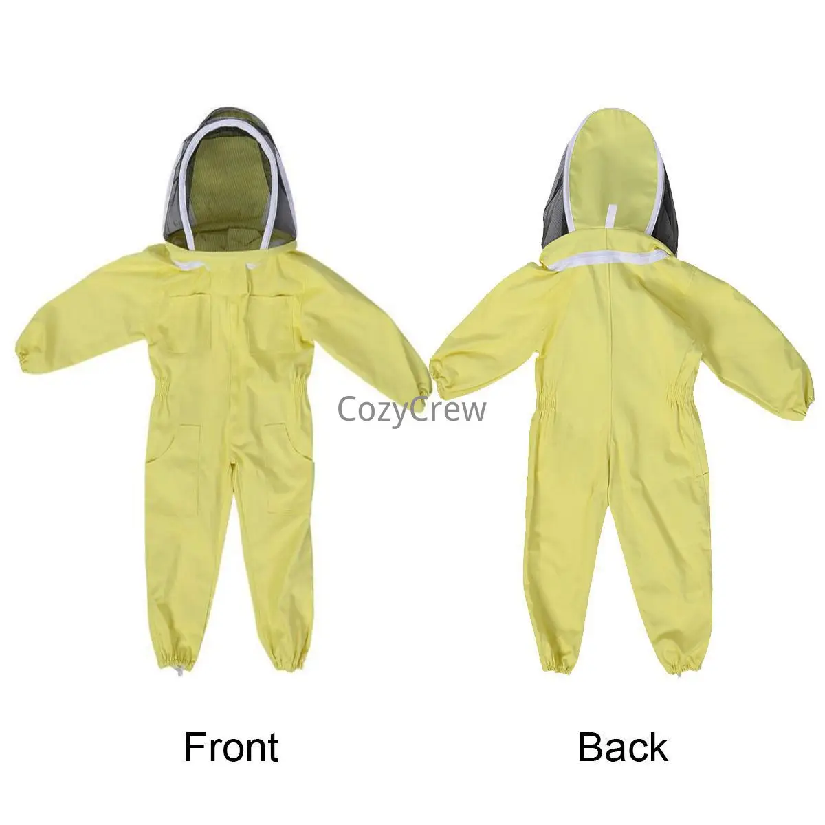 Full Body Beekeeping Suit, Children Sting Proof Beekeeper Jumpsuit with Round Mesh Veil Hood, Yellow Kids Beekeeping Protective