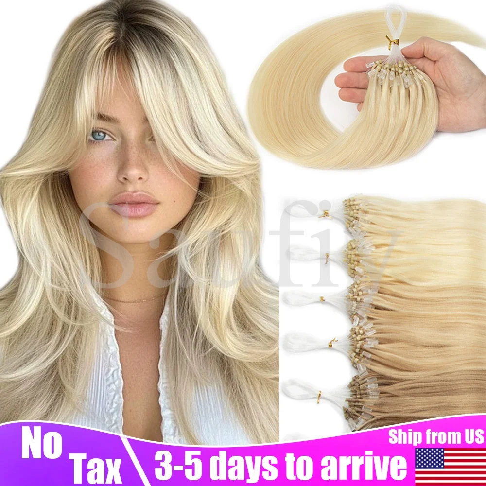 

Women Micro Loop Human Hair Extensions Micro Bead Ring Hair Extensions Natural Blonde Brown Black Straight Human Hair 30g/pack