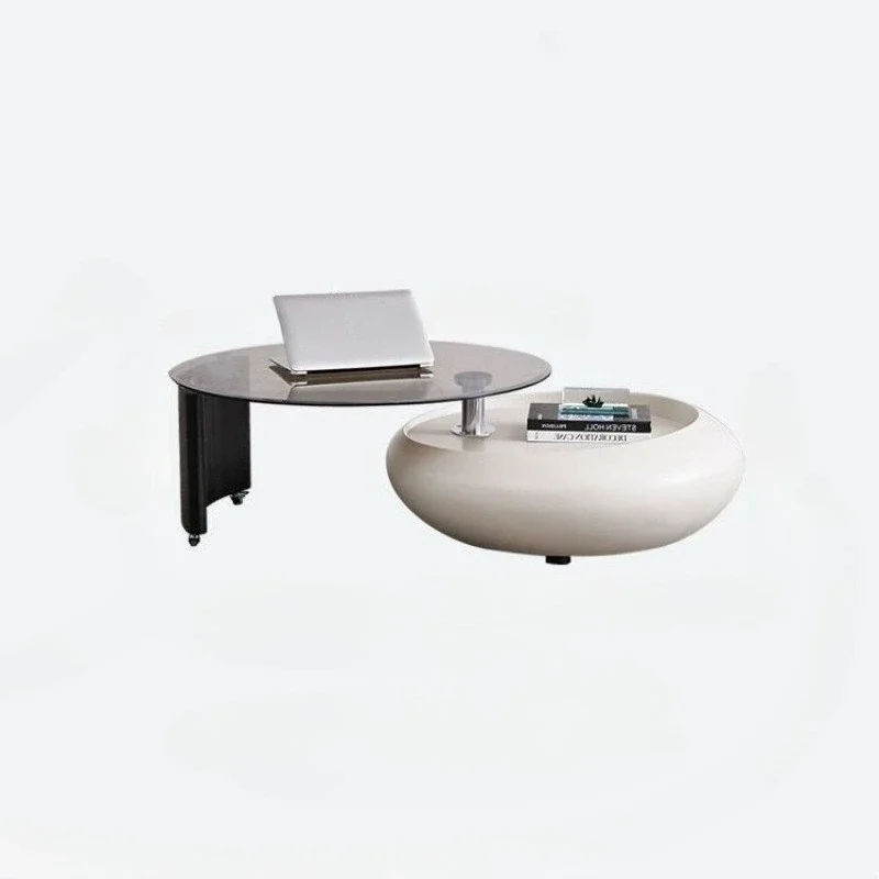 

Cream wind rotating glass coffee table, modern minimalism