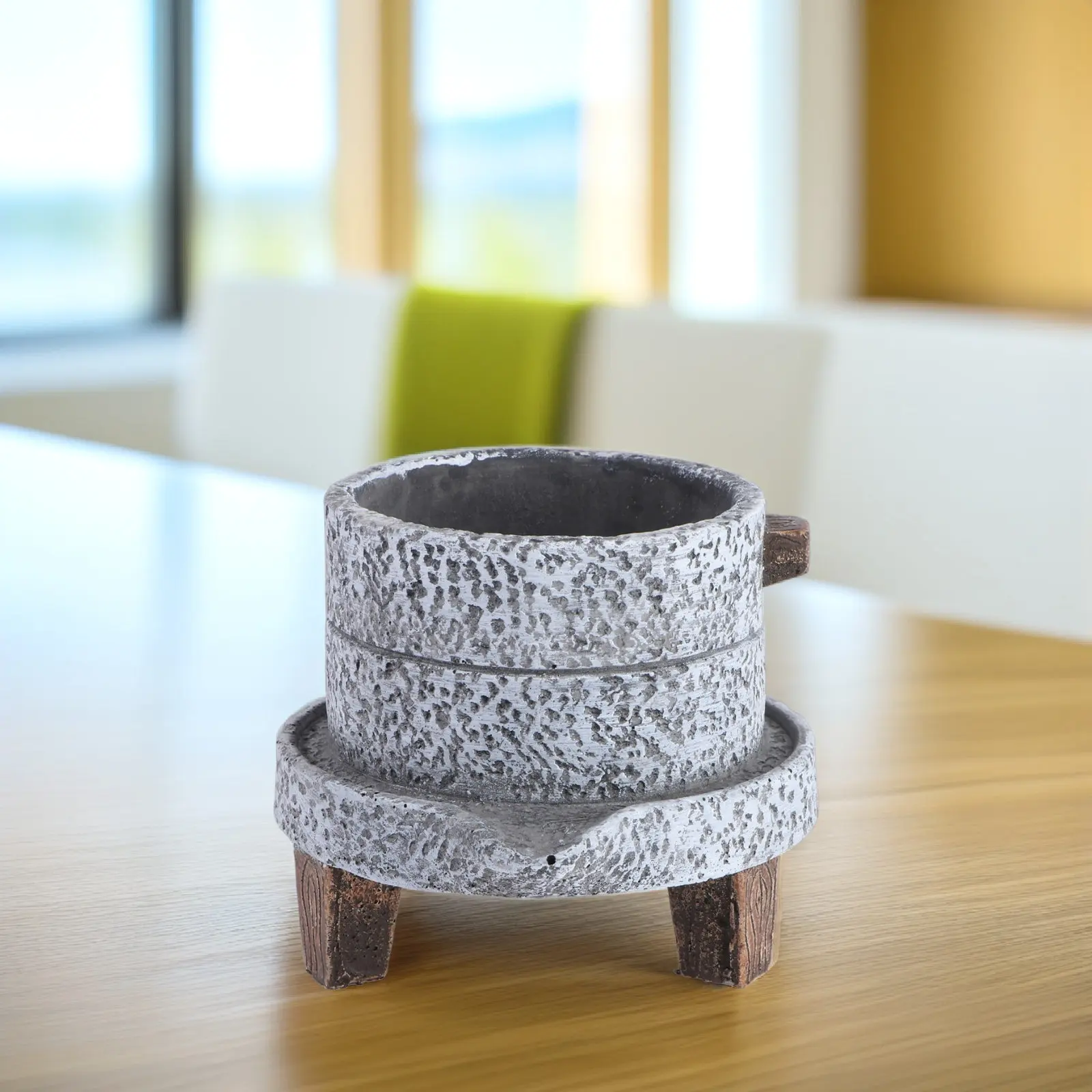 Stone Mill Flowerpot Retro Vintage Cement Plant Pot Desktop Flower Container Artistic Rustic Multi-Purpose Home Decor