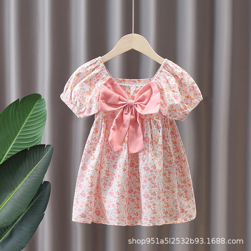 

Girls' Dress2024New Summer Children's Princess Dress Baby Girl Summer Dress Short-Sleeved Skirt Children's Floral Skirt