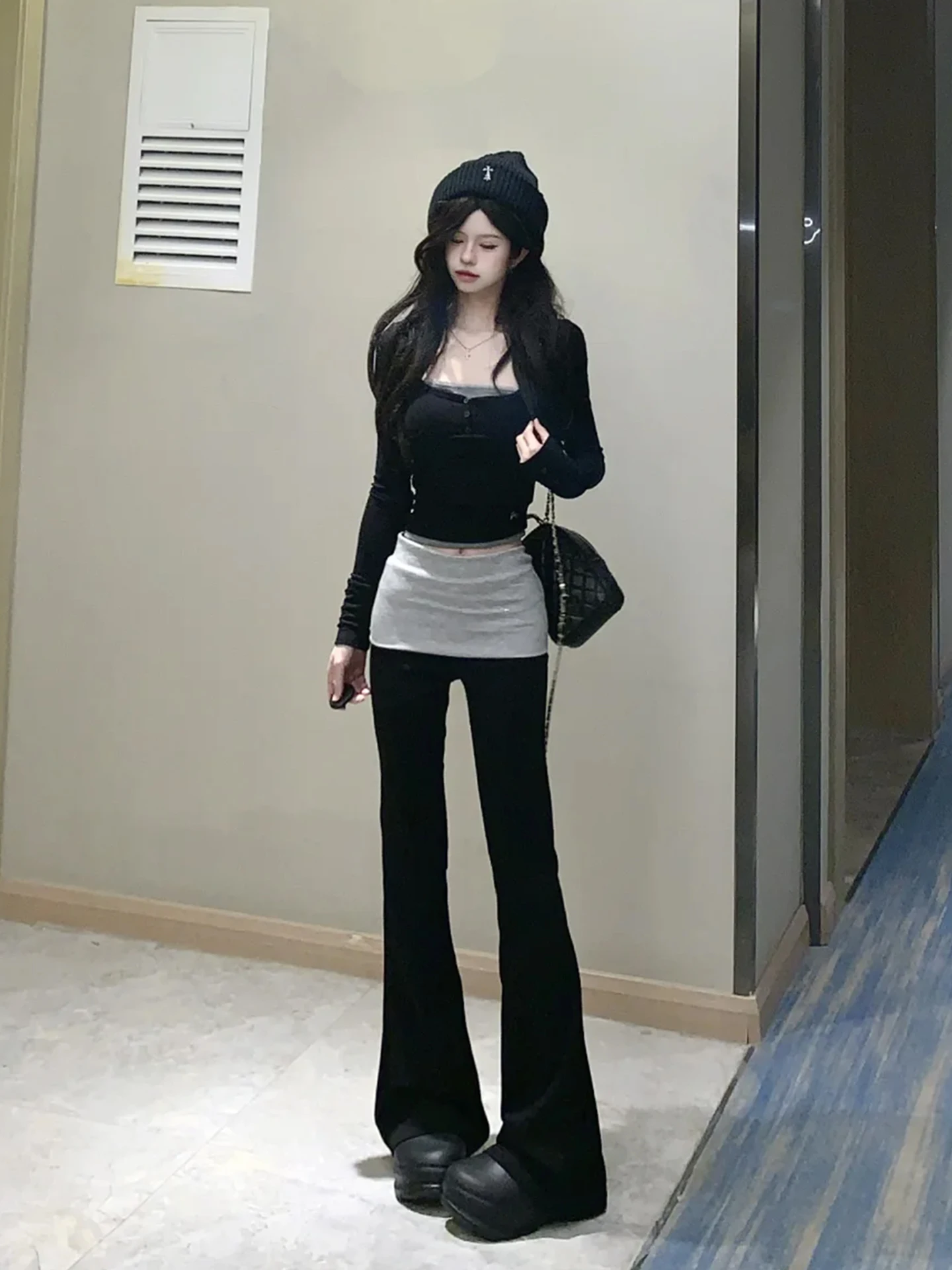 

American Sle Casual Yoga Pants Women's Low Waist Draped Color Blo Slimming Faionable Bell Bot High Waist Elastic