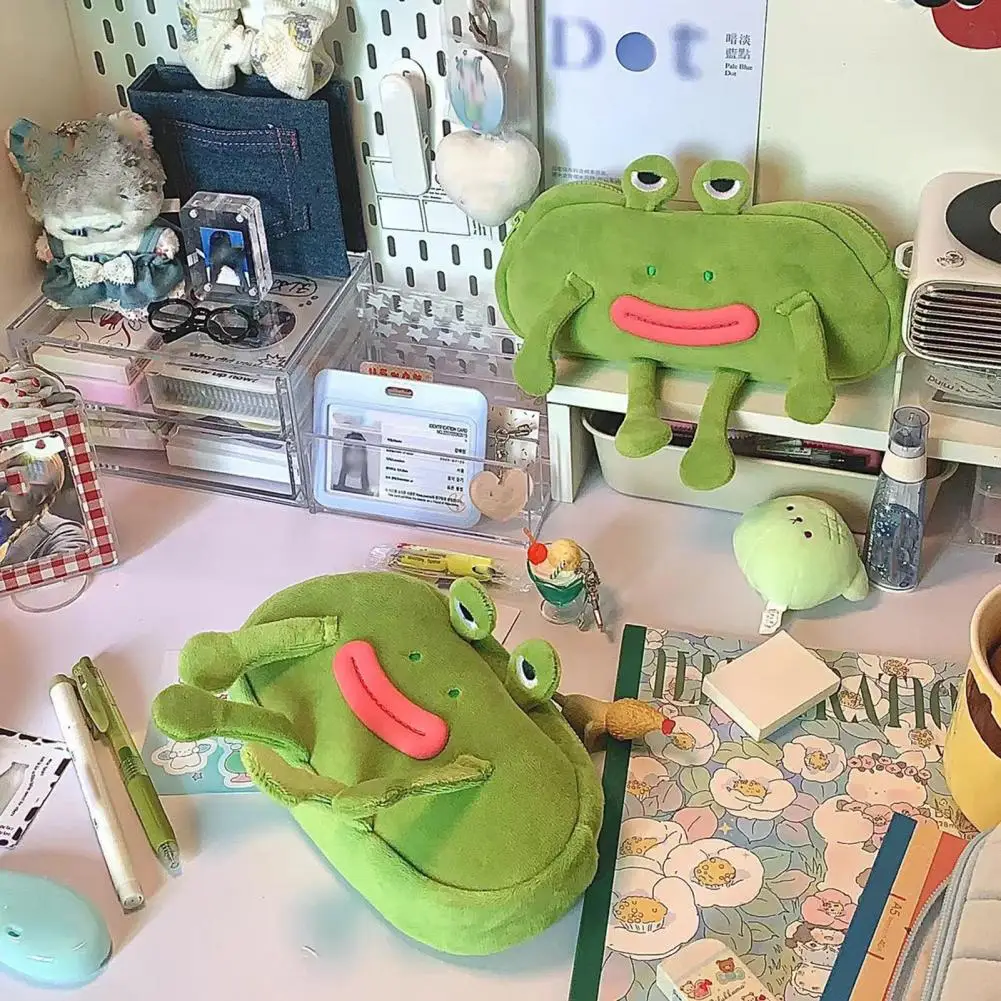 Desktop Organizer Big Mouth Frog Pen Bag Large Capacity Cosmetic Pouch Pencil Cases Plush Zipper Stationery Pouch School Office