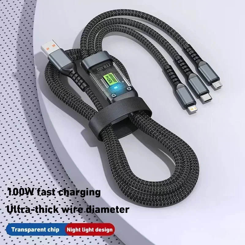 PD100W Ultra-fast Charging Line Digital Multi-function Three-in-one Charging Power Supply USB-C Line Compatible with Samsung Gal