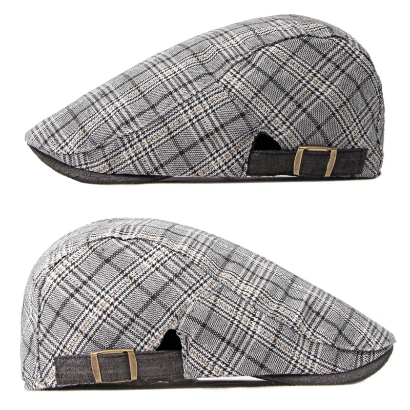 Plaid Flat Cap Berets Men Gatsby Newsboy Hat Women Cabbie Ivy Cap Herringbone Painter Peaked Hat Forward Visor Adjustable