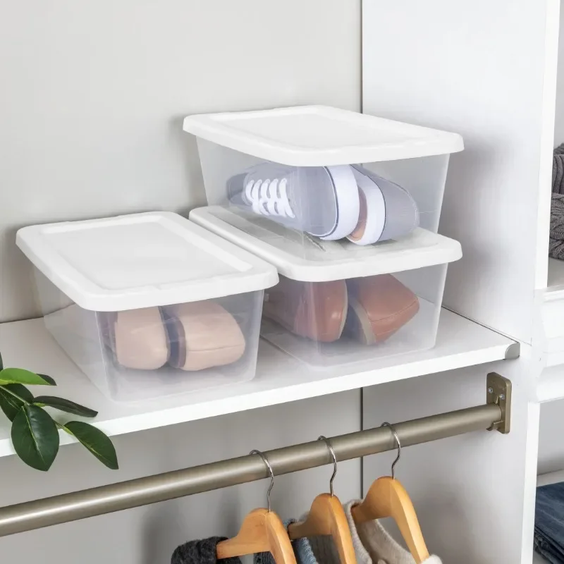 Small Storage Bin, 6 Quart Clear Plastic Storage Container with Snap-On Lid, White image 4