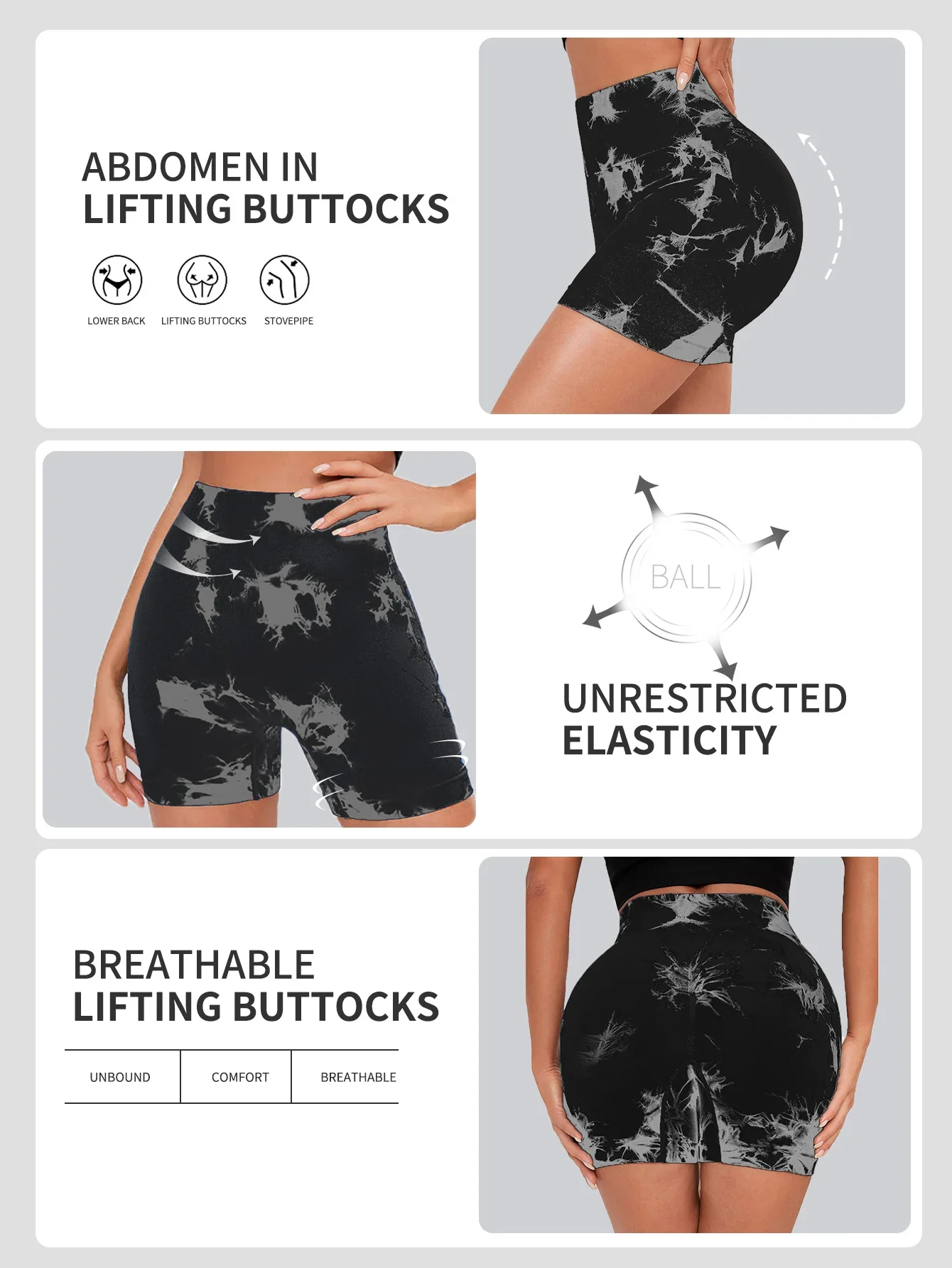 Sem costura tie dye esportes apertados calças de três peças para uso externo sexy yoga shorts de fitness para mulher, cintura alta levantamento de quadril e