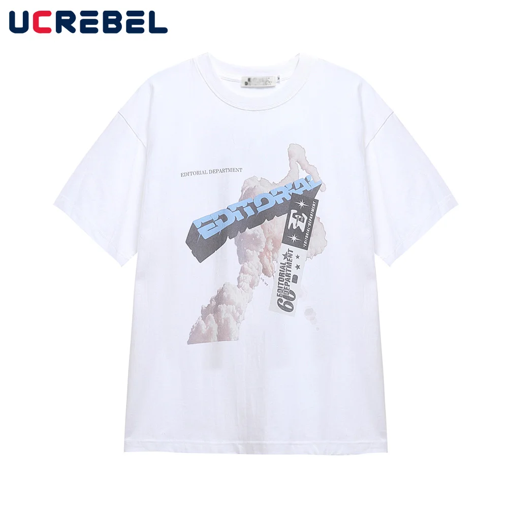 

Print Short Sleeve T-shirt Mens Y2k Retro High Street Loose Crew Neck Half-Sleeve Cotton Tee Men