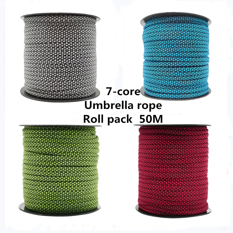 7-Core Paracord Rope 50M 4mm Outdoor Polyester Parachute Cord Camping Survival Umbrella Tent Bundle 550 Military Climbing rescue