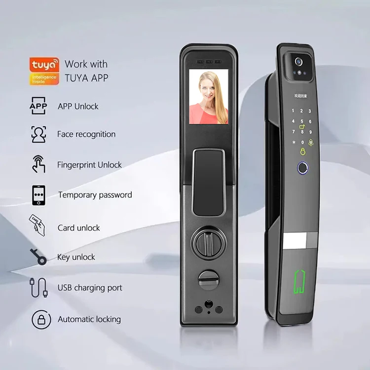 High End Tuya 3D Face Recognition Smart Door Lock Video Voice with  and Eye Scanner