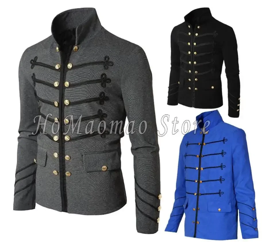ملابس رجالية من العصور الوسطى ستيامبانك القوطية ، جاكيتات عسكرية ، جاكيت عتيق ، ياقة قائمة ، فستان روك ، معطف بنك كلاسيكي