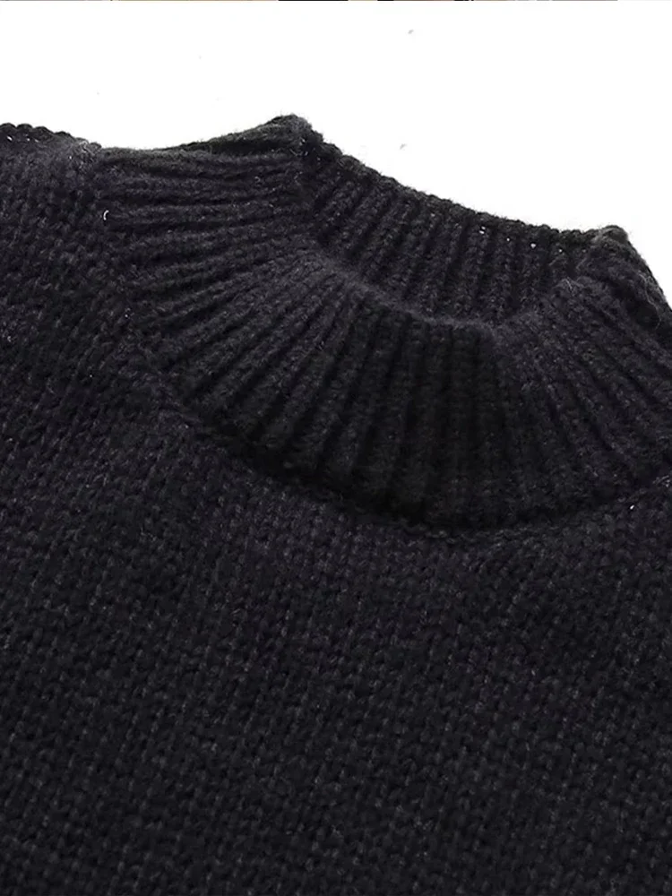 Casual Women Sweaters Oversized Warm Knitted Pullover Solid O-Neck Long Lantern Sleeve Sweater Lady Autumn Commuting Knitwear