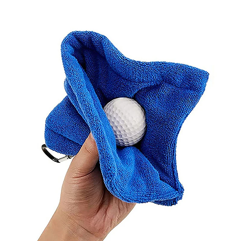 Square Microfiber Golf Ball Cleaning Towel With Carabiner Hook Water Absorption Clean Golf Club For Head Wipe Cloth Clean