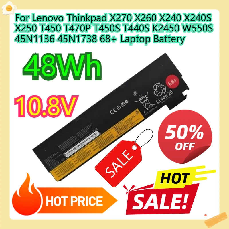 For Lenovo Thinkpad X270 X260 X240 X240S X250 T450 T470P T450S T440S K2450 W550S 45N1136 45N1738 68+ Laptop Battery
