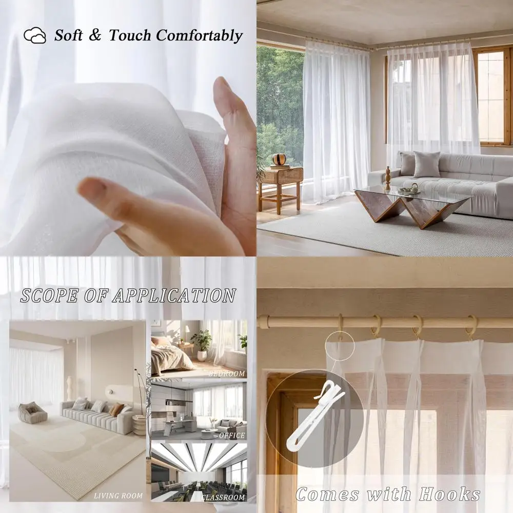 

Linen Semi-Sheer 80x90 Inch Pinch Pleat Curtains with Hooks for Track, White Panel, Ideal for Living Spaces and Dividers