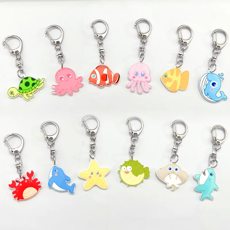 Marine Animal Keychain New Cartoon Acrylic Backpack  Pendant Decoration Birthday Gift for Boys and Girls Random Style 1pcs