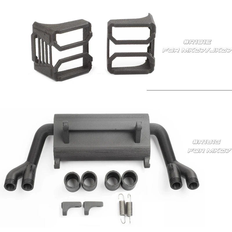 Modelo de simulación, cubierta de lámpara trasera de coche de juguete, cubierta protectora de malla, tubo de escape modificado actualizado para coche trepador de control remoto MK07 JK07 1/7