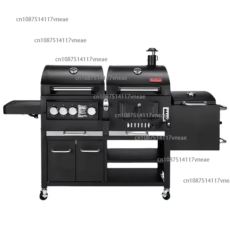 NB FAVOUR Heavy-Duty Outdoor Lar Gas & Charcoal BBQ Smoker Combo Commercial Barbecue Trolley Pizza Outdoor Entertaining