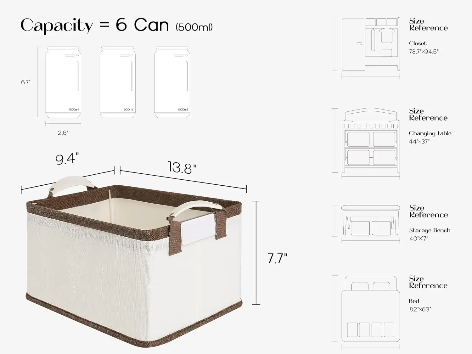 Foldable storage box with metal frame closet storage box for finishing, large, beige and brown, 4-piece.