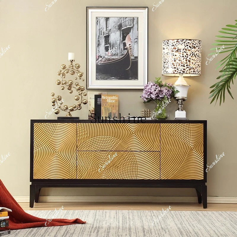 

Living room solid wood cupboard American country carved storage cabinet FT