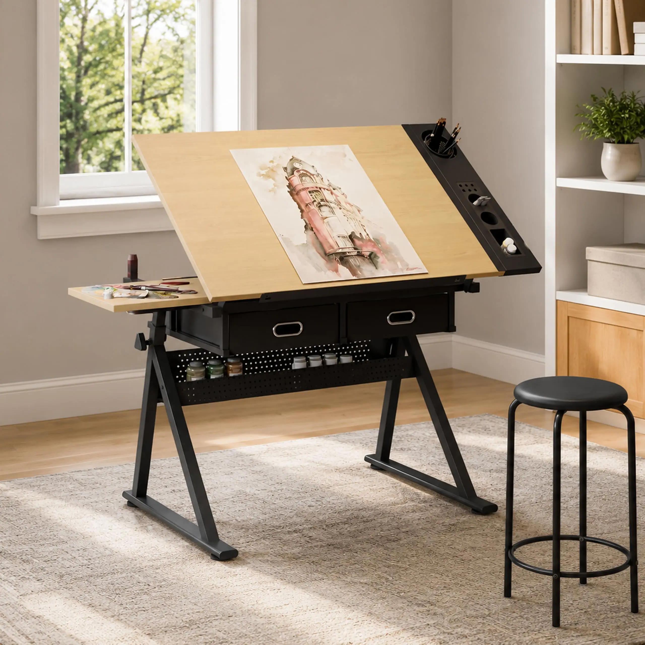 New Painting Desk, Art Desk, Ding Table, Adjustable Drafting Table，Maple