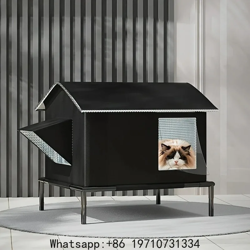 

Weatherproof Outdoor Pet House with Safety Fence | Heavy-Duty Oxford Cloth Shelter for Cats & Small Dogs | All-Season Windproof