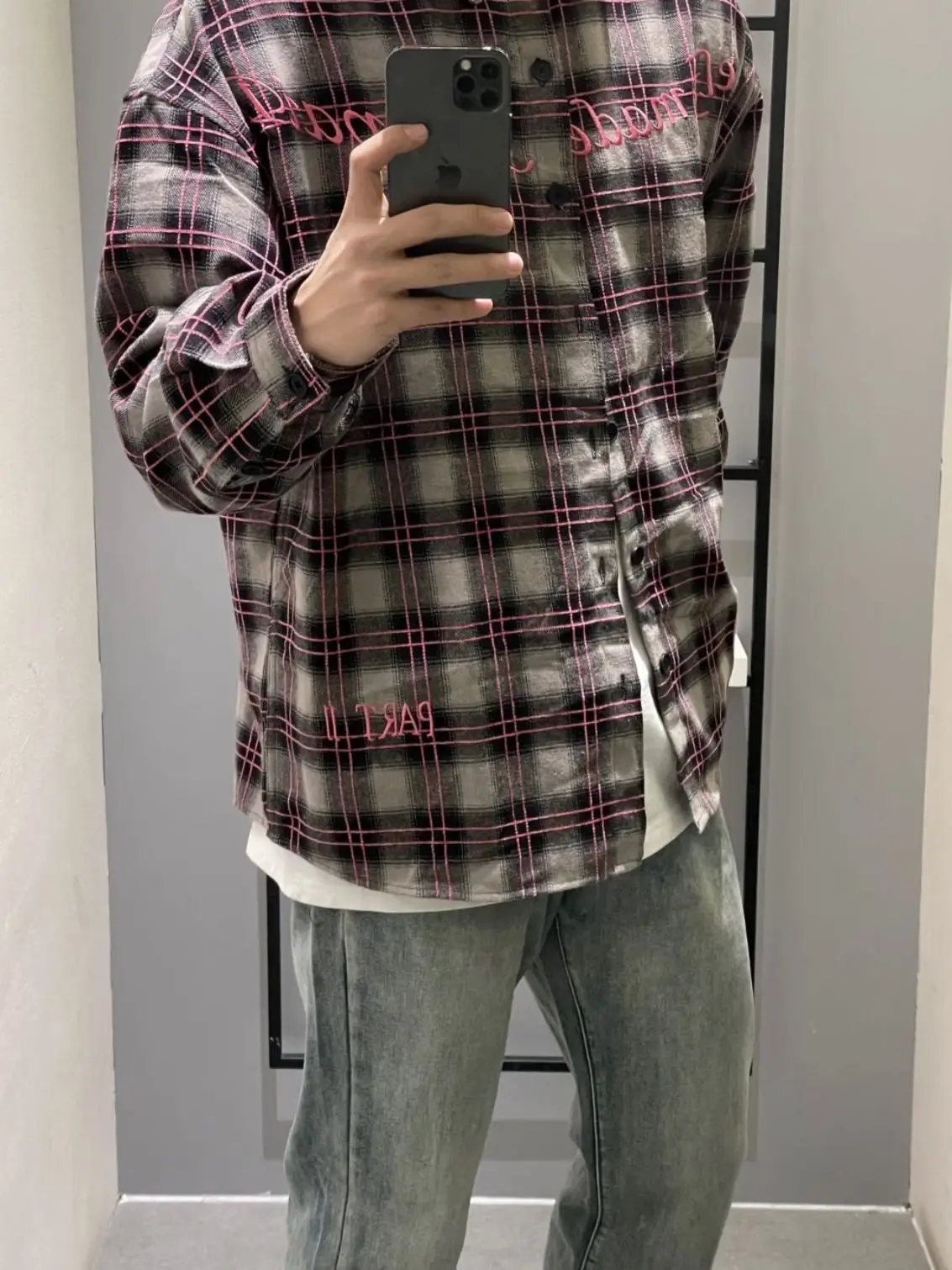 

Мужская свободная верхняя одежда в клетку в американском стиле ретро с вышивкой Long Sve, модное пальто Cleanfit, классическое осеннее пальто