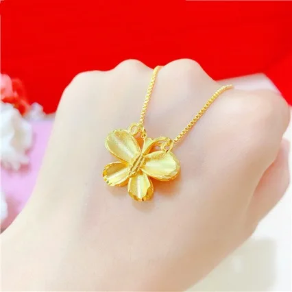 New 999 pure gold butterfly female necklace 24K pendant pure gold box necklace AU999 clavicle chain gift jewelry for girlfriend