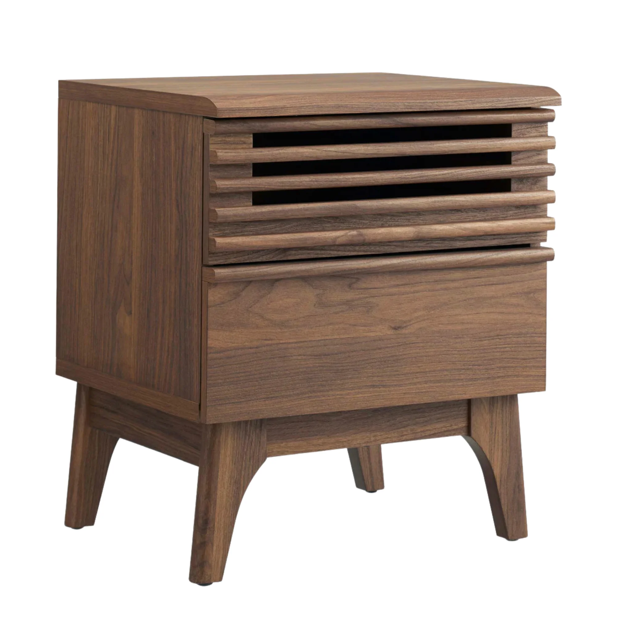 Modern Wood Nightstand With Drawer And Slatted Front Bedside Table For Bedroom Storage Furniture Accent