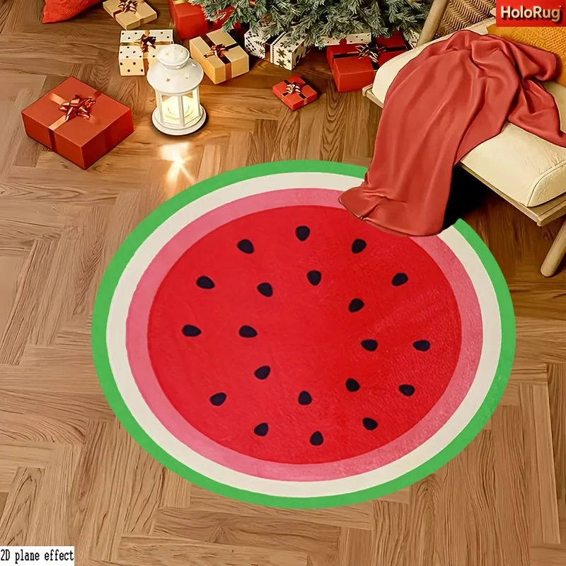 Vibrant Watermelon Pattern Print Round Area Rug for Bathroom, Playroom, Bedroom and Living Room Decor